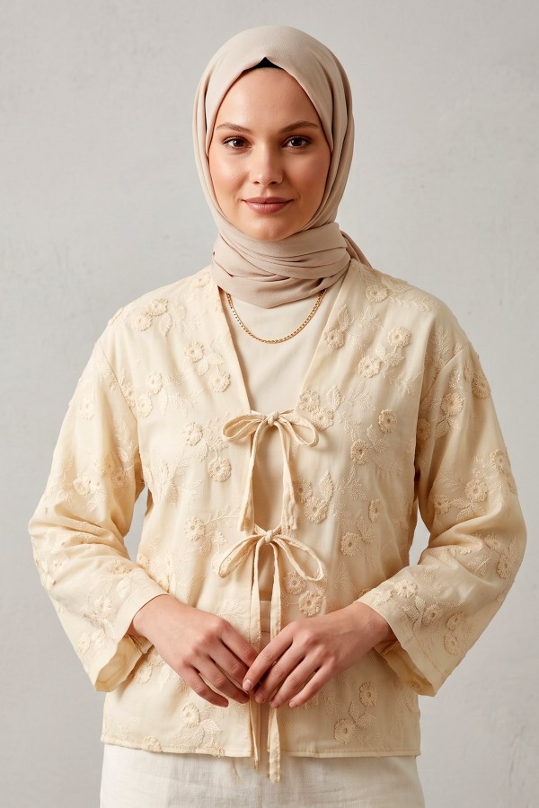 Önden Bağlamalı İthal Nakışlı Kimono 20103-2