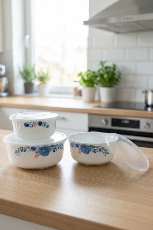 Novvo 3'lü Porselen Saklama Kabı Mavi