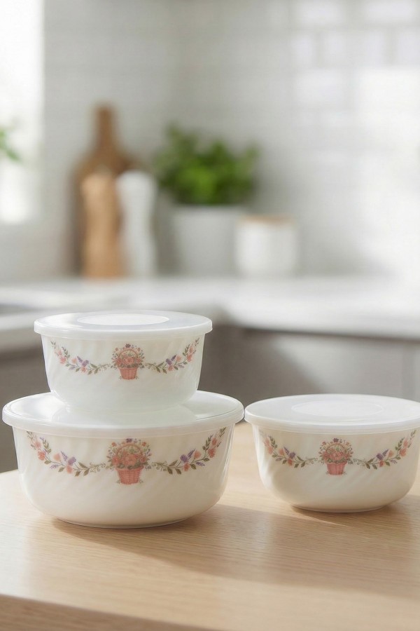 Novvo 3'lü Porselen Saklama Kabı  Pembe