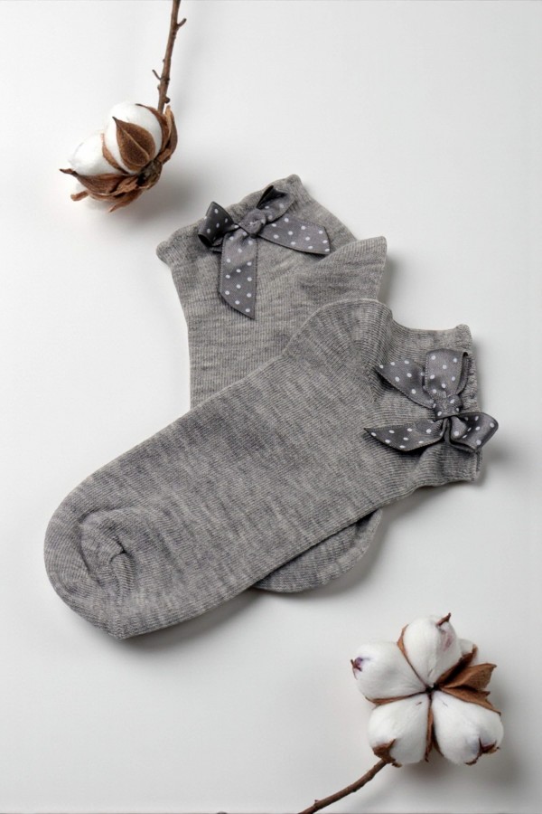 XGRİ POLO Fiyonklu Bayan Patik Çorap (36-40) 9021-1