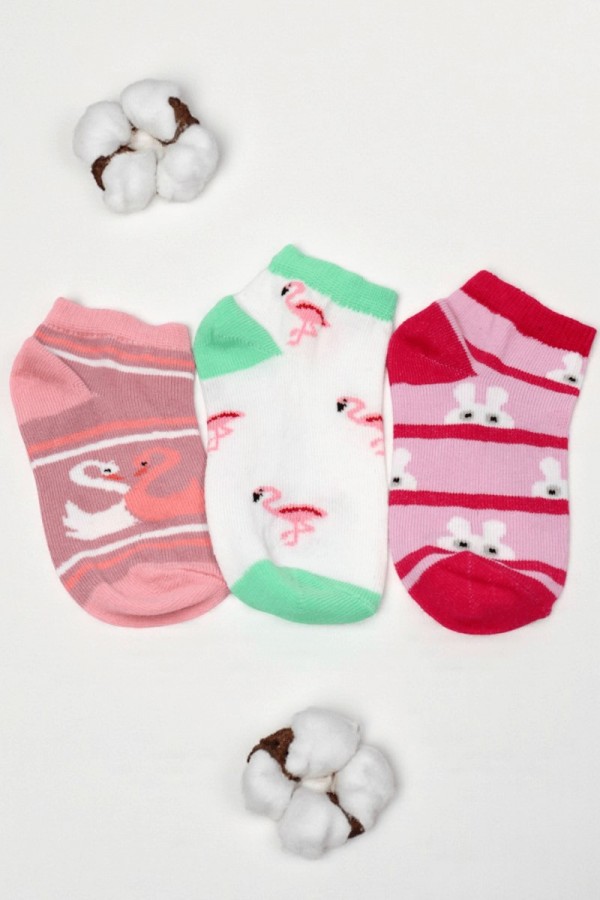 Kız Çocuk  3 Lü Patik Çorap (5-6 Yaş) 9801-7