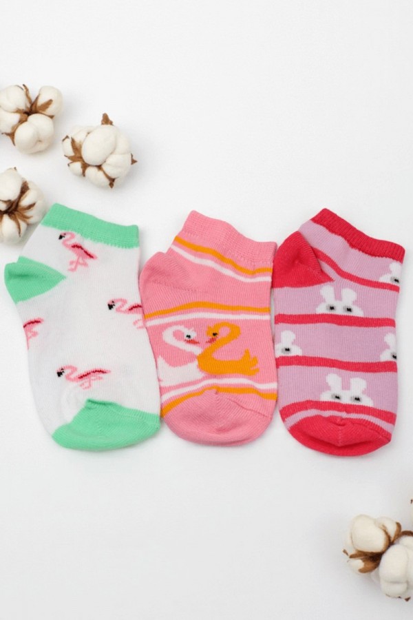 Kız Çocuk  3 Lü Patik Çorap (5-6 Yaş) 9801-6