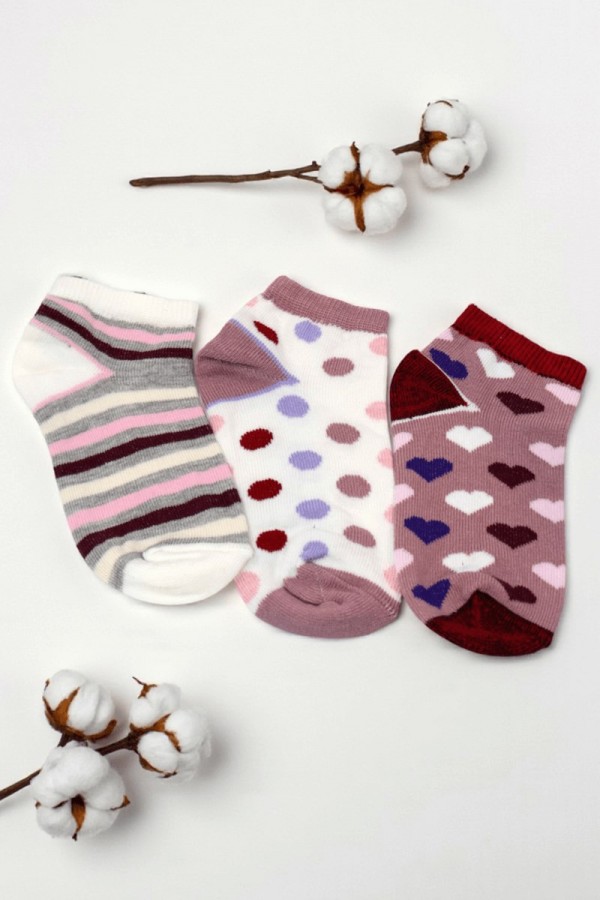 Kız Çocuk  3 Lü Patik Çorap (5-6 Yaş) 9801-4