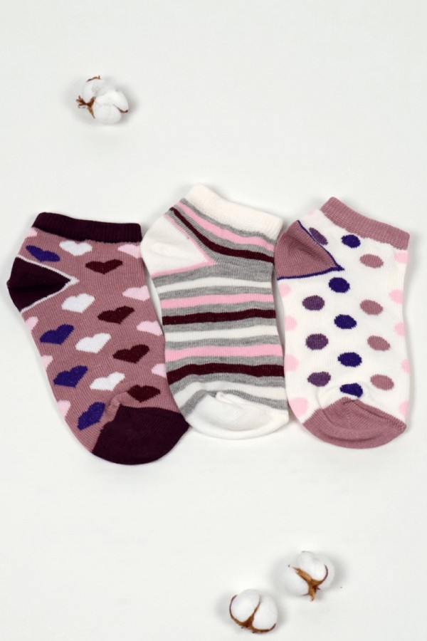 Kız Çocuk  3 Lü Patik Çorap (5-6 Yaş) 9801-3