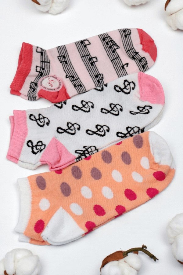 Kız Çocuk  3 Lü Patik Çorap (9-10 Yaş) 9701-7