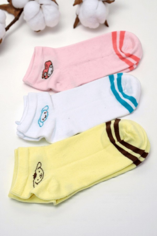 Kız Çocuk  3 Lü Patik Çorap (9-10 Yaş) 9701-1