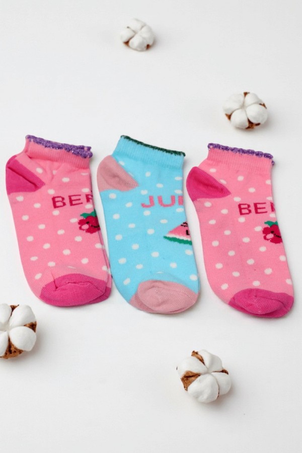 Kız Çocuk  3 Lü Patik Çorap (7-8 Yaş) 9901-1