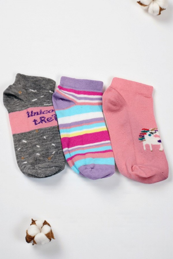 Kız Çocuk  3 Lü Patik Çorap (7-8 Yaş) 9901-2