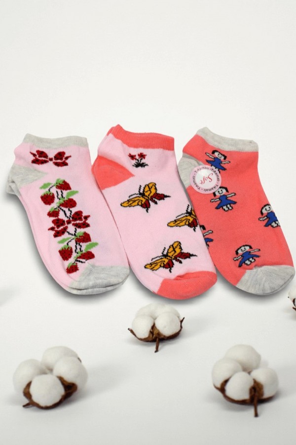 Kız Çocuk  3 Lü Patik Çorap (7-8 Yaş) 9901-6