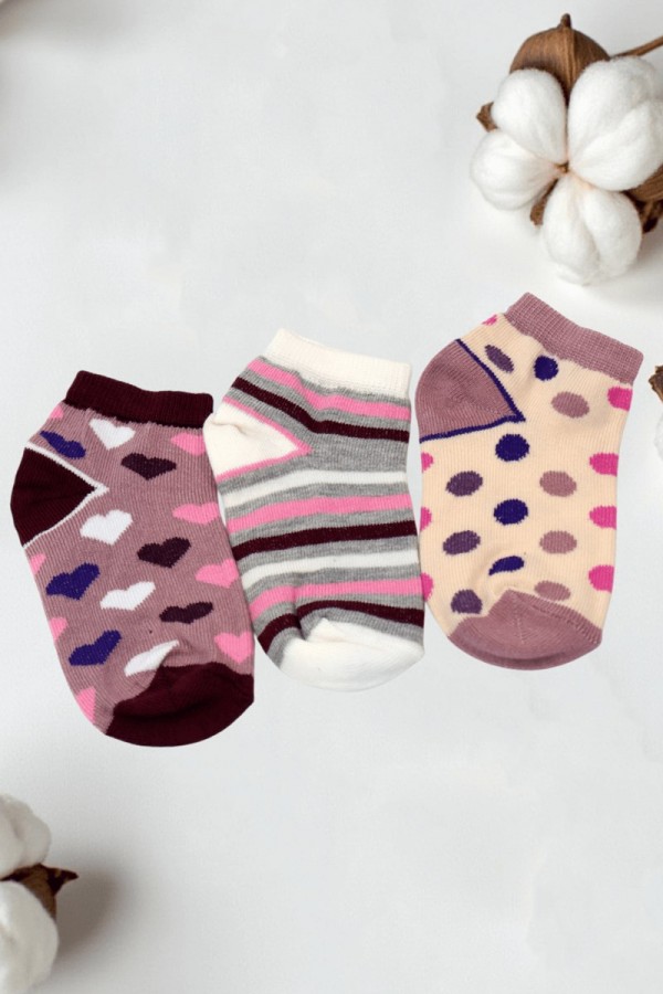 Kız Çocuk  3 Lü Patik Çorap (3-4 Yaş) 9601-9