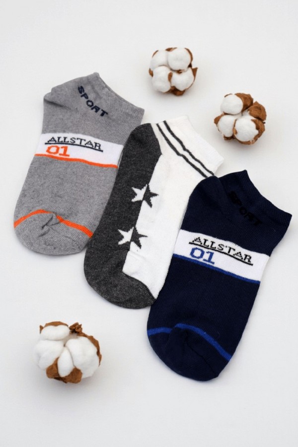 Erkek 3 Lü Patik Çocuk Çorap (9-10 Yaş) 9408-6