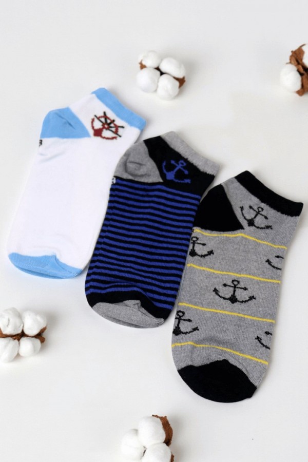 Erkek 3 Lü Patik Çocuk Çorap (9-10 Yaş) 9408-2