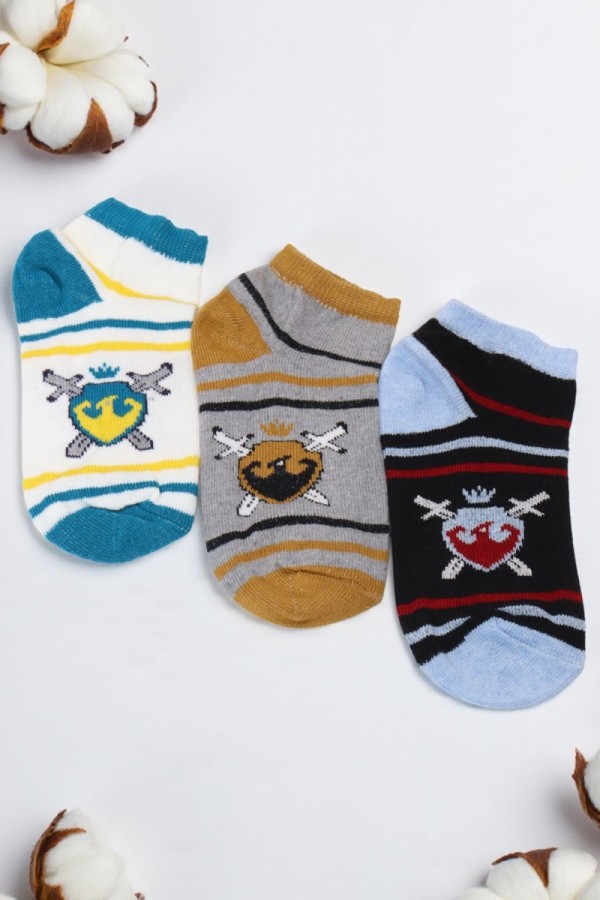 Erkek 3 Lü Patik Çocuk Çorap (5-6 Yaş) 9409-17