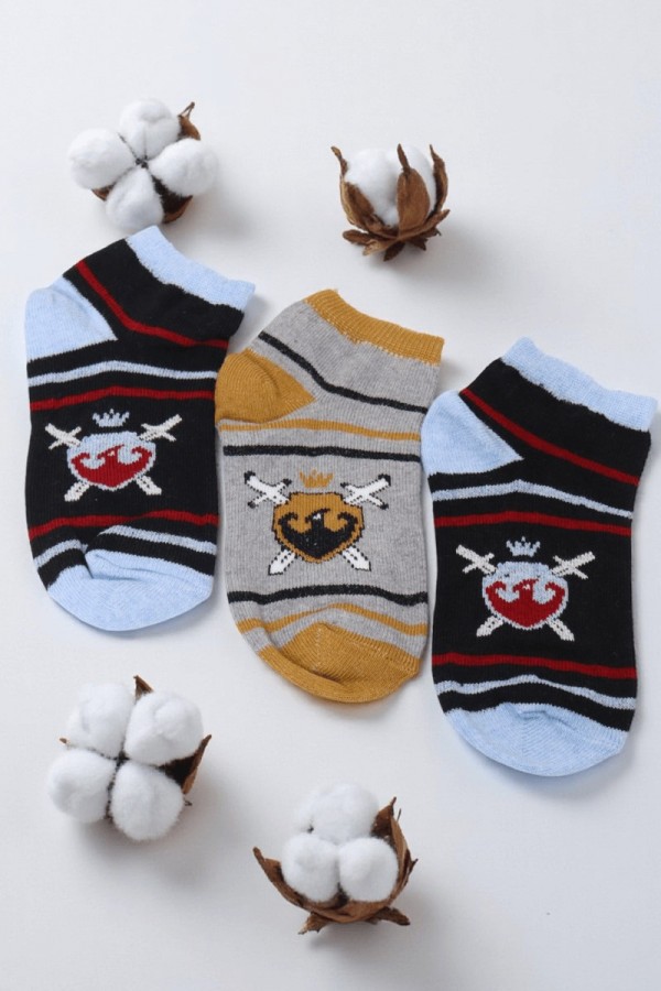 Erkek 3 Lü Patik Çocuk Çorap (5-6 Yaş) 9409-15