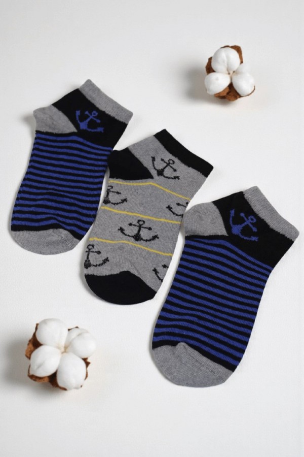 Erkek 3 Lü Patik Çocuk Çorap (5-6 Yaş) 9409-3