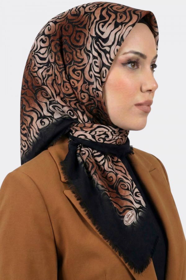 Yasemin İpek Desenli Flamlı Eşarp 6528-22