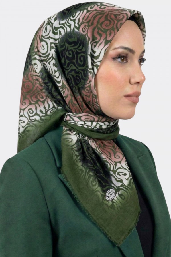Yasemin İpek Desenli Flamlı Eşarp 6528-21