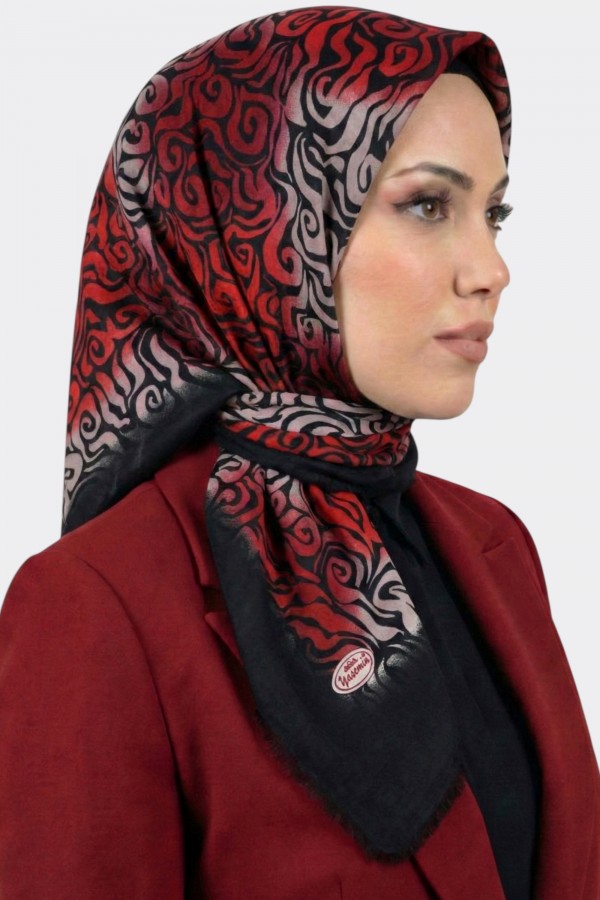 Yasemin İpek Desenli Flamlı Eşarp 6528-20
