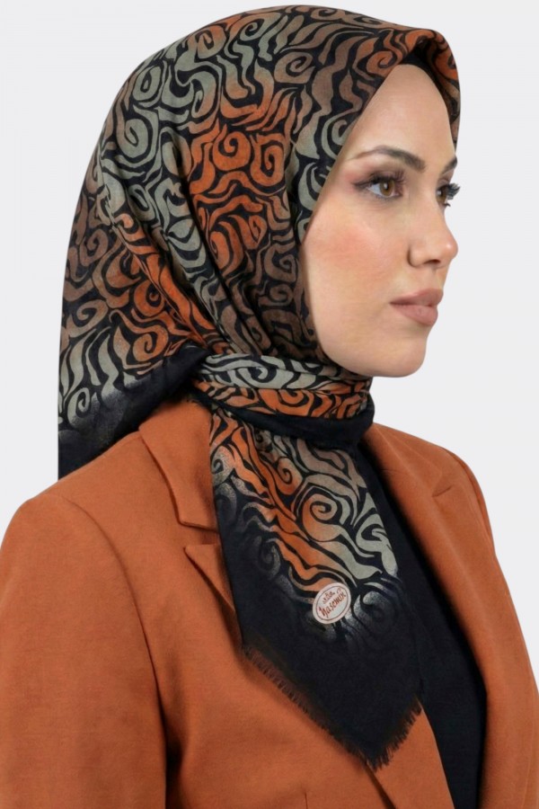Yasemin İpek Desenli Flamlı Eşarp 6528-17