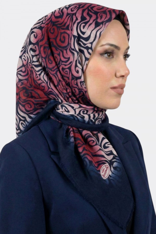 Yasemin İpek Desenli Flamlı Eşarp 6528-15
