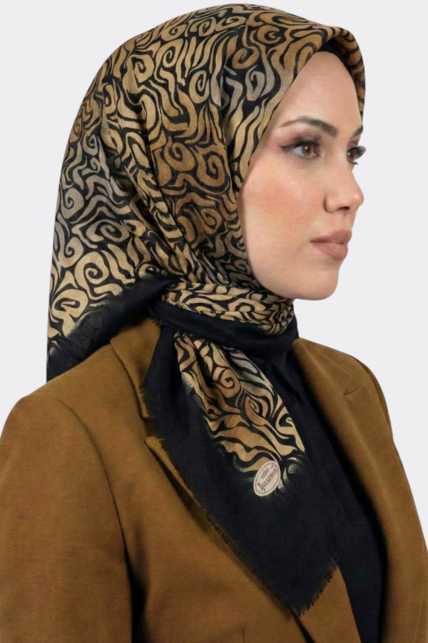 Yasemin İpek Desenli Flamlı Eşarp 6528-12