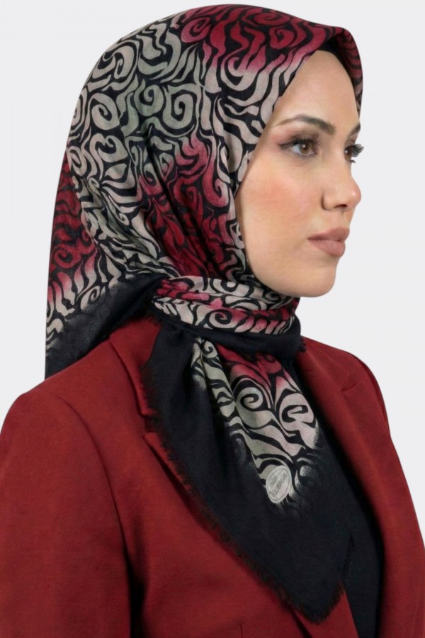 Yasemin İpek Desenli Flamlı Eşarp 6528-11