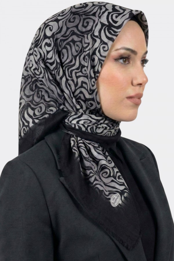 Yasemin İpek Desenli Flamlı Eşarp 6528-8