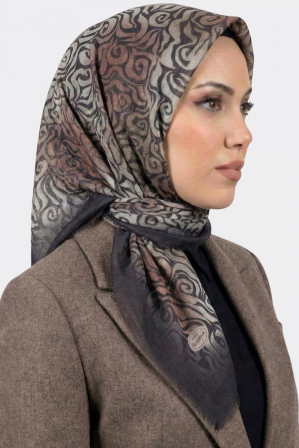 Yasemin İpek Desenli Flamlı Eşarp 6528-3
