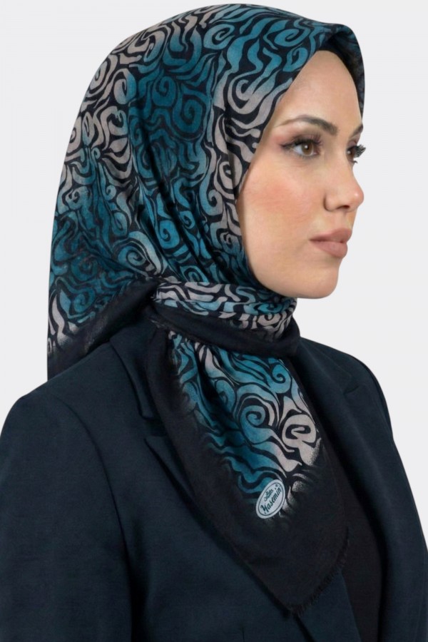 Yasemin İpek Desenli Flamlı Eşarp 6528-2