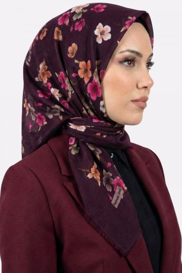 Yasemin İpek Desenli Flamlı Eşarp 6529-23