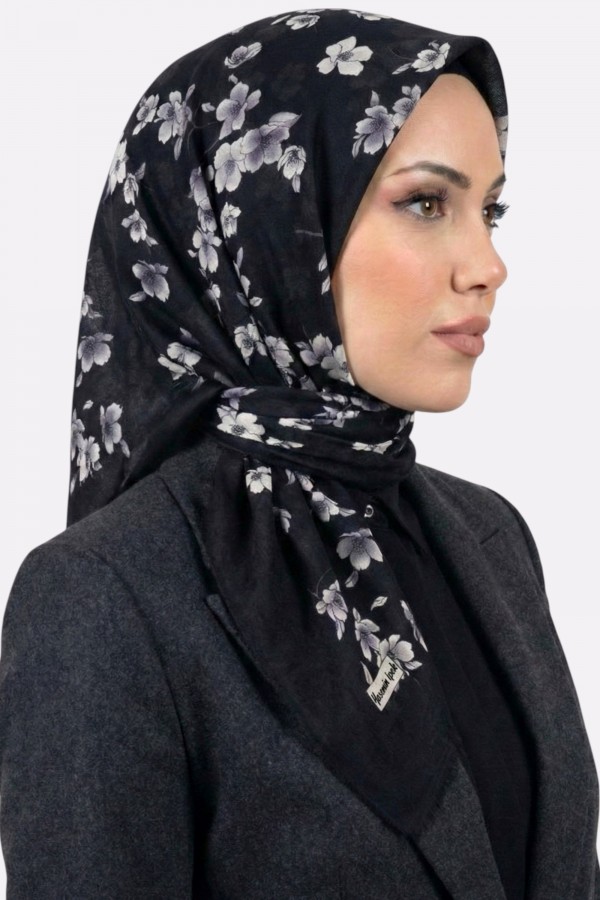 Yasemin İpek Desenli Flamlı Eşarp 6529-18