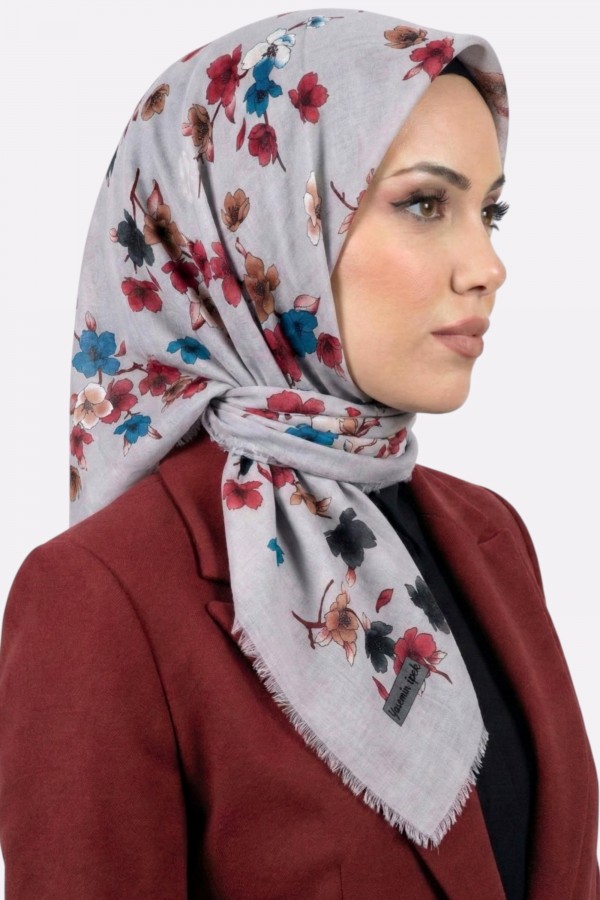 Yasemin İpek Desenli Flamlı Eşarp 6529-17