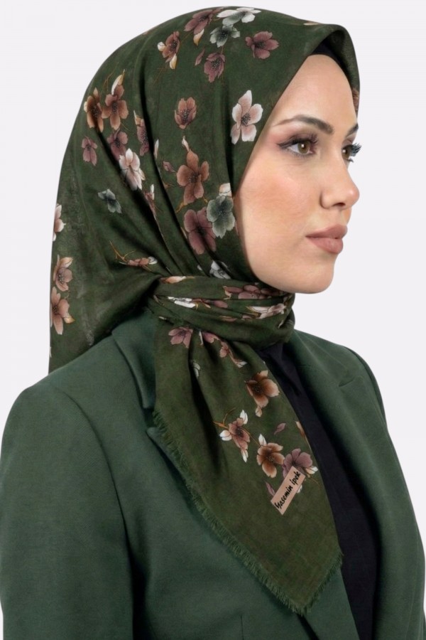 Yasemin İpek Desenli Flamlı Eşarp 6529-6