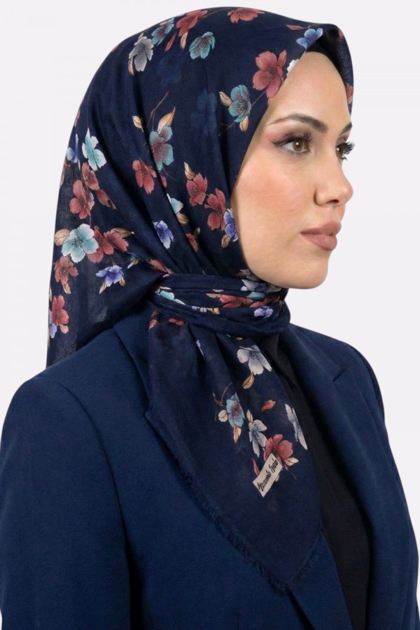 Yasemin İpek Desenli Flamlı Eşarp 6529-2