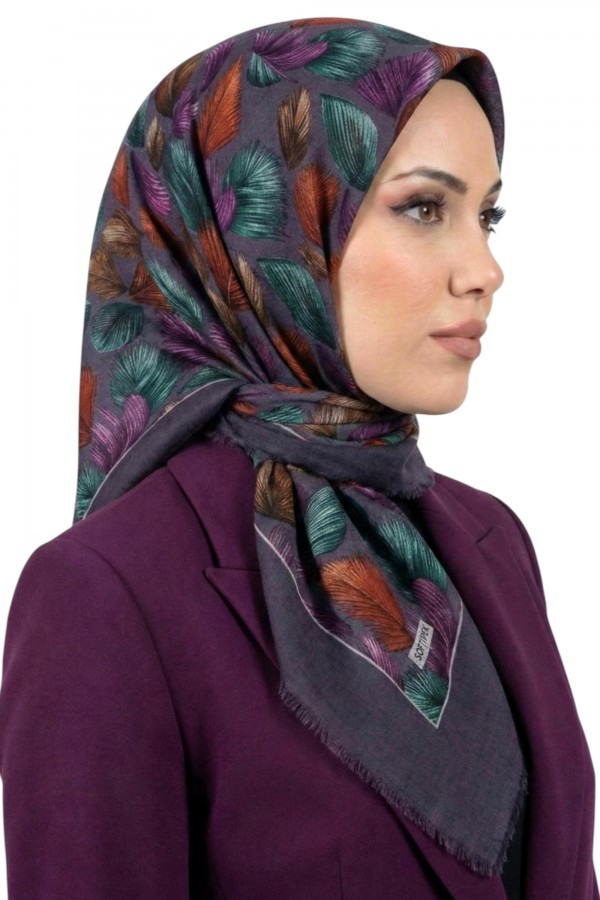 Soft İpek Desenli Flamlı Eşarp 6530-1