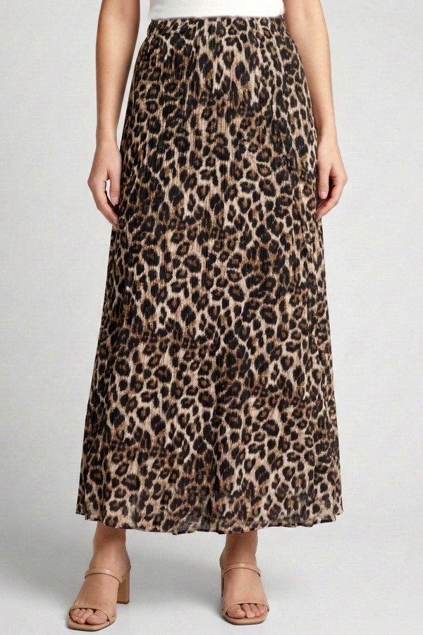 Pliseli Leopar Desenli Etek     2029-3