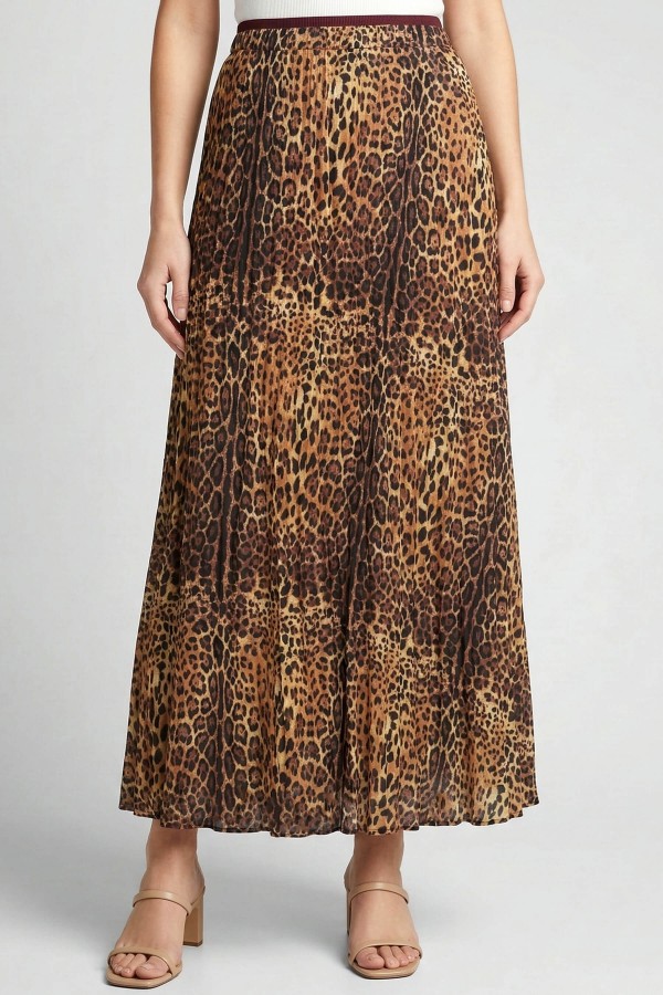 Pliseli Leopar Desenli Etek     2029-1
