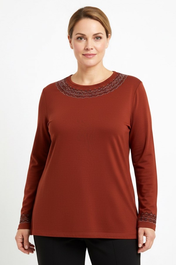 Edalı 400 Taşlı Penye Bluz  5017-3