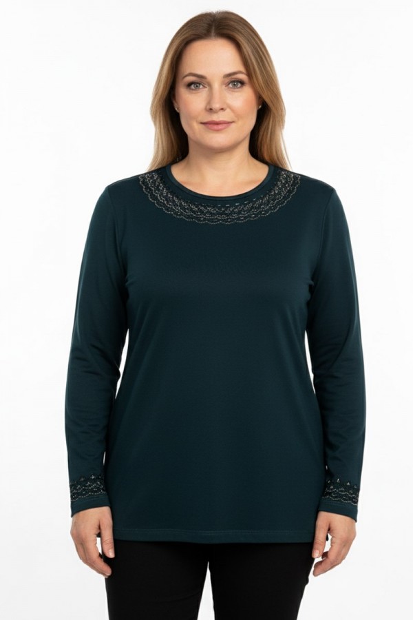 Edalı 400 Taşlı Penye Bluz  5017-2