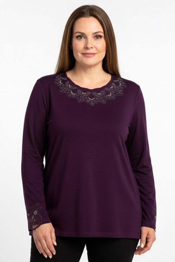 Edalı 357 Taşlı Penye Bluz  5018-2