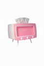 Retro TV Görünümlü Telefon Tutucu ve Peçetelik Pembe