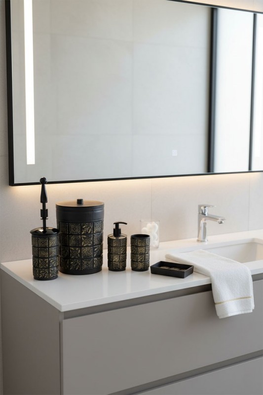 5 Parça Banyo Seti Siyah Gold