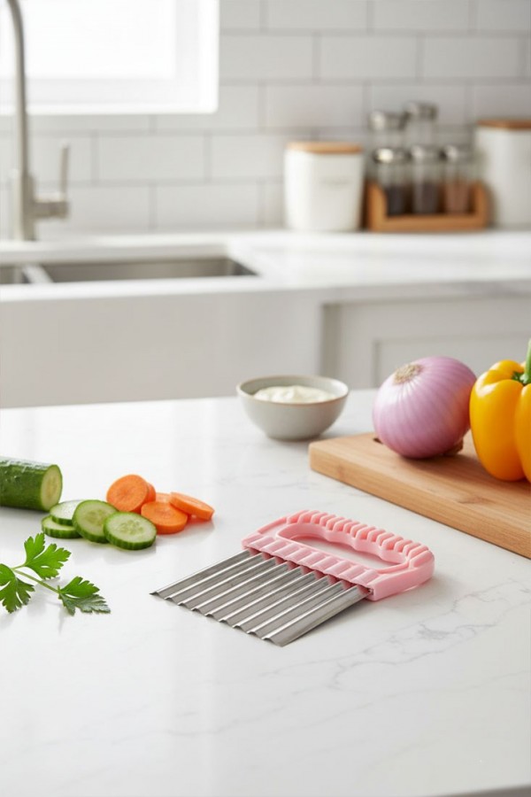 Patates Kesici Ve Cips Bıçağı Şekillendirici Patates Dilimleyici Pembe