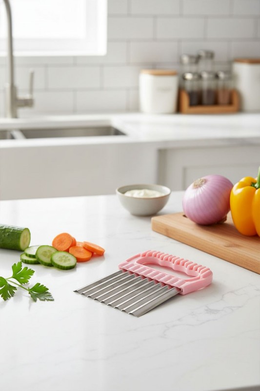 Patates Kesici Ve Cips Bıçağı Şekillendirici Patates Dilimleyici Pembe