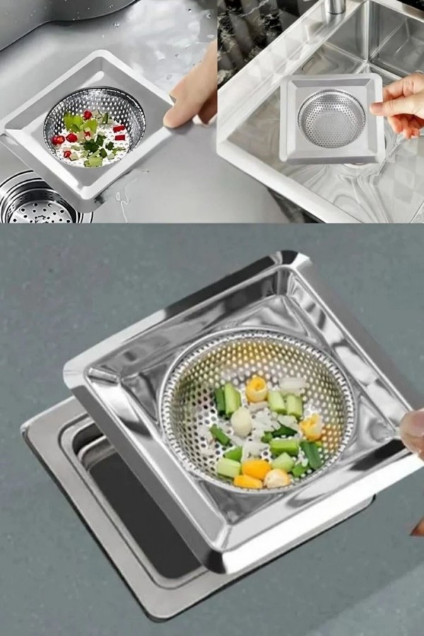 Metal Kare Paslanmaz Lavabo Süzgeci 11,5 Cm